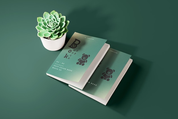 Free PSD soft cover book mockup scene