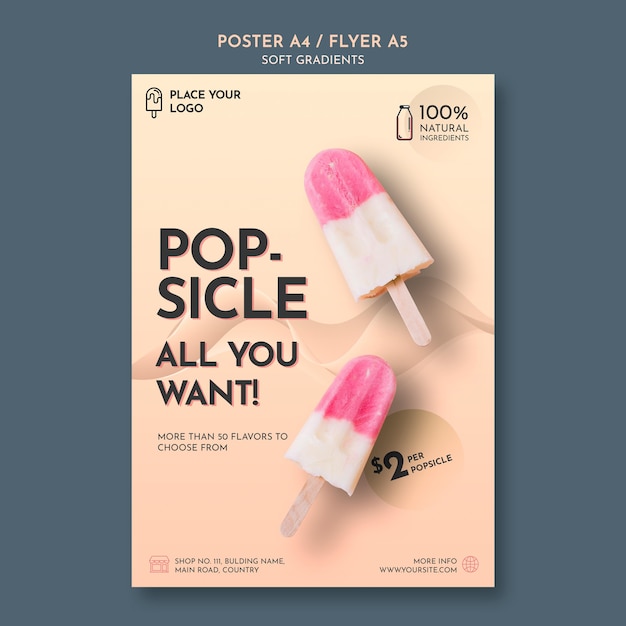 Free PSD soft gradient ice cream flyer with photo