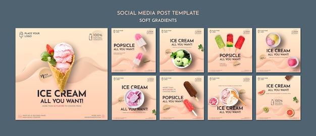 Free PSD soft gradient ice cream social media posts