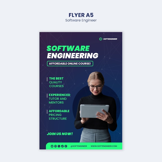 Free PSD software engineering flyer template design