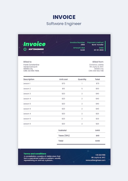 Free PSD software engineering invoice template design