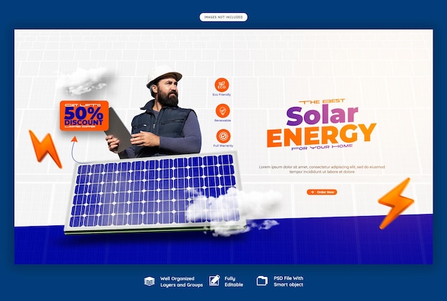 Free PSD solar energy panel and power saving web banner template