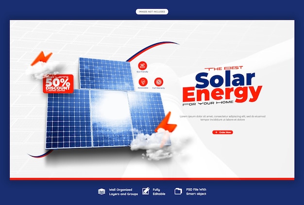 Free PSD solar energy panel and power saving web banner template