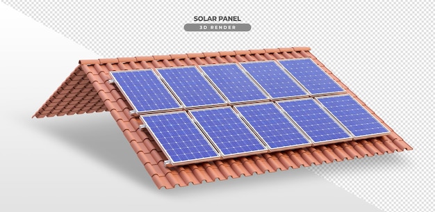 Solar power boards on roof of house in 3d realistic render