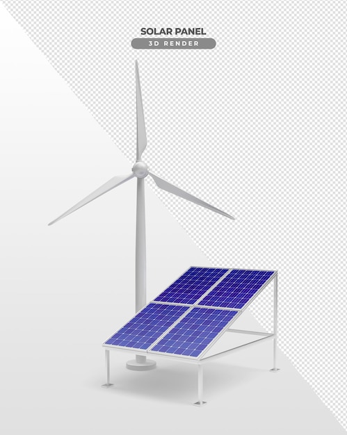 Free PSD solar power boards with wind power tower 3d realistic render