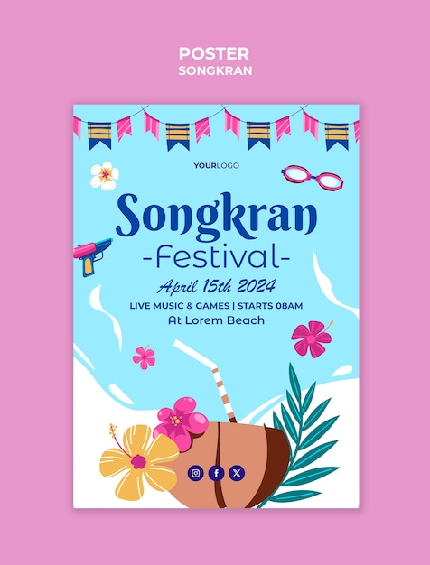 Songkran celebration poster template