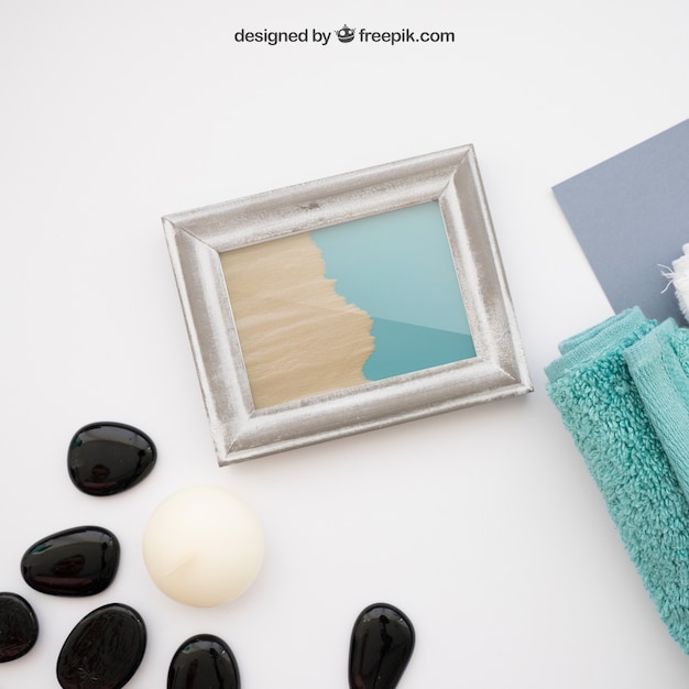 Free PSD spa mockup with stones and frame