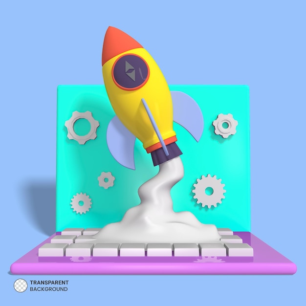 Free PSD spaceship rocket icon isolated 3d render illustration