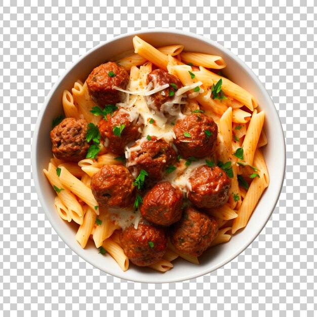 Free PSD spaghetti with meatballs and tomato sauce in bowl closeup shot isolated on a transparent background