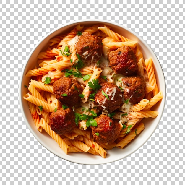 Free PSD spaghetti with meatballs and tomato sauce in bowl closeup shot isolated on a transparent background