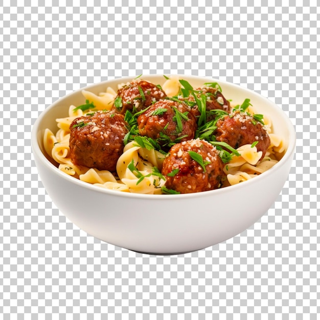 Free PSD spaghetti with meatballs and tomato sauce in bowl closeup shot isolated on a transparent background