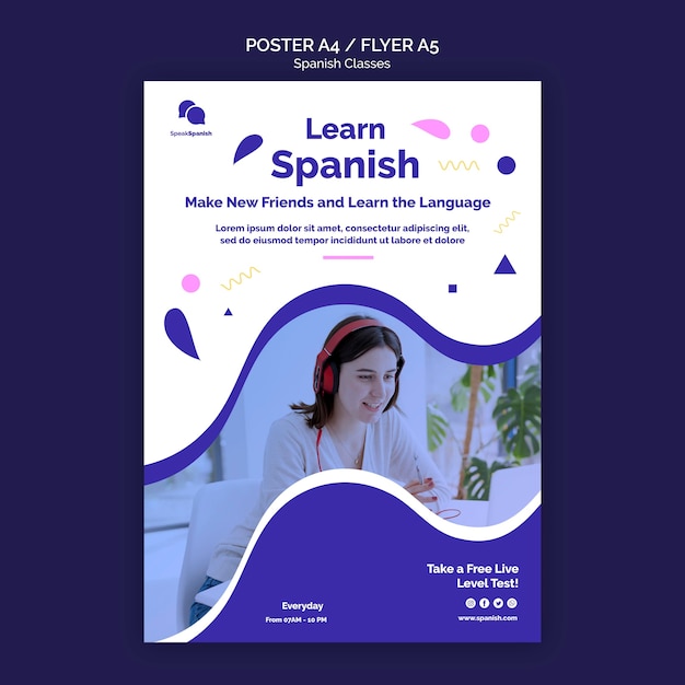 Free PSD spanish classes flyer template