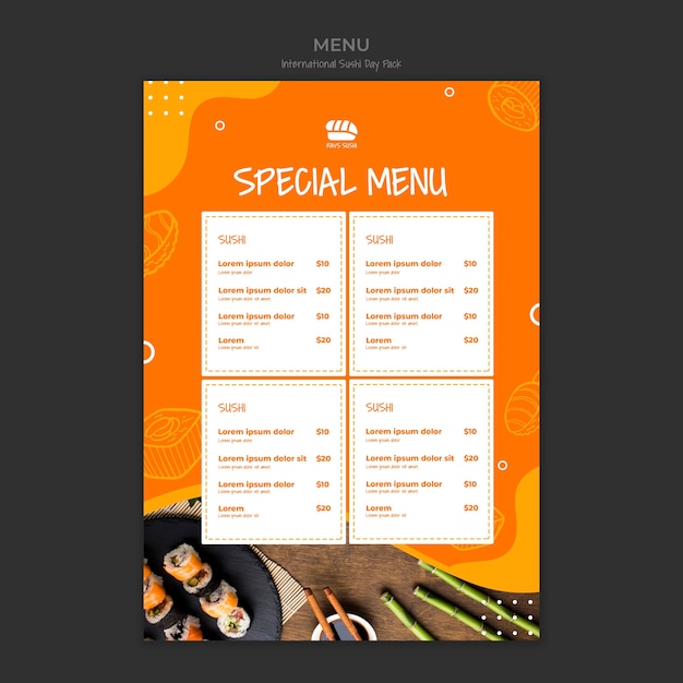 Special menu for sushi restaurant