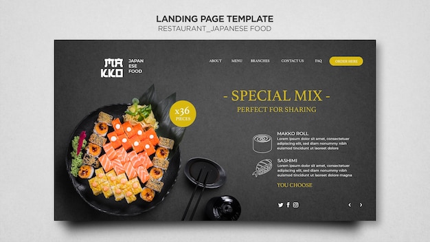 Free PSD special mix sushi restaurant landing page template