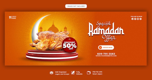 Free PSD special ramadan kareem food and iftar menu facebook cover banner template