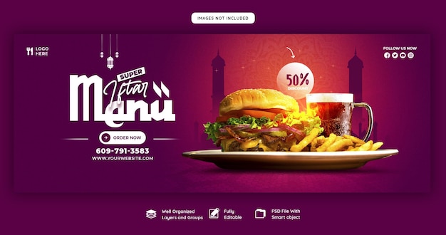 Free PSD special ramadan kareem food and iftar menu facebook cover banner template