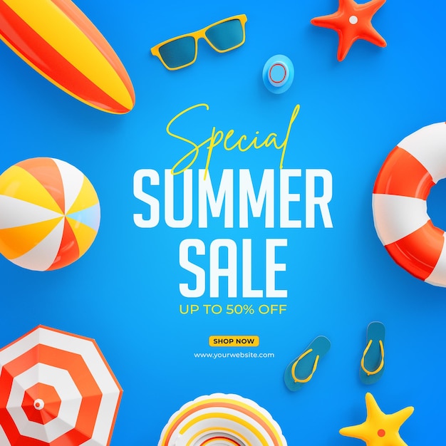 Special summer sale up to 50 percent off social media post template