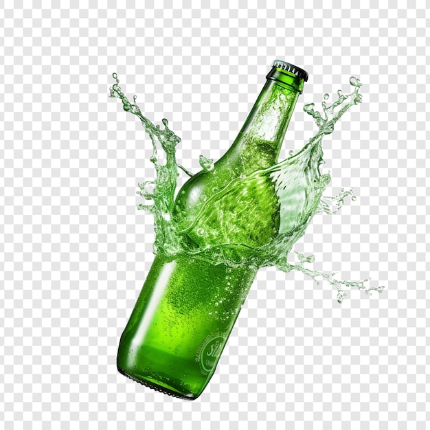 Free PSD splash of water on a green bottle isolated on transparent background