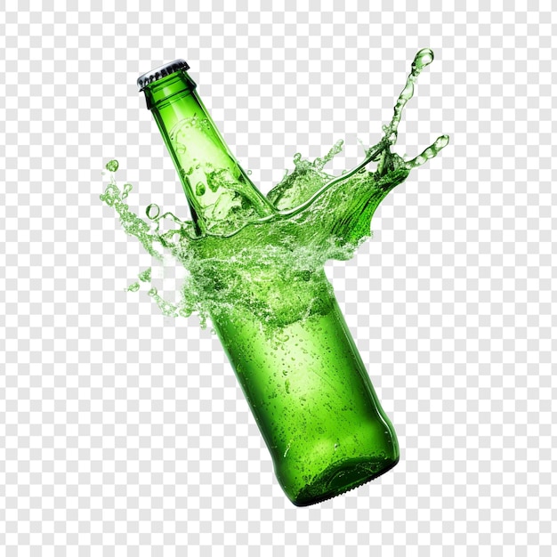 Free PSD splash of water on a green bottle isolated on transparent background