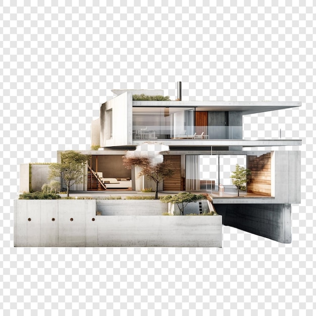 Free PSD split level 5 house isolated on transparent background