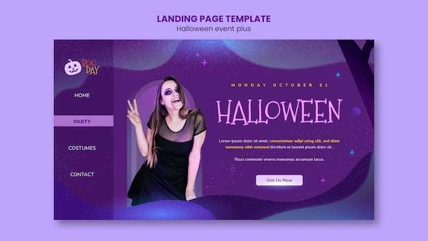 Free PSD spooky halloween celebration landing page template