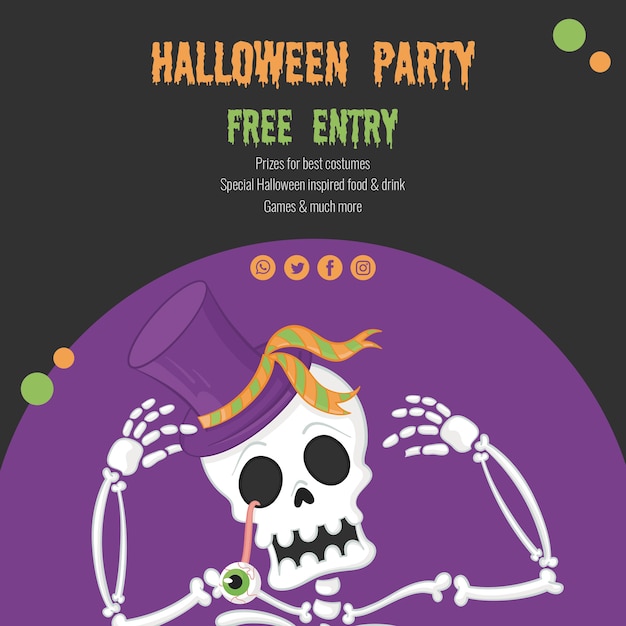 Free PSD spooky halloween concept with skeleton