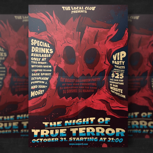 Free PSD spooky halloween party flyer template