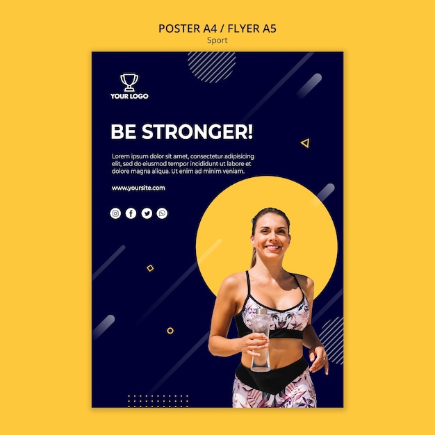 Free PSD sport poster template with woman running