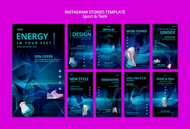 Free PSD sport and tech instagram stories