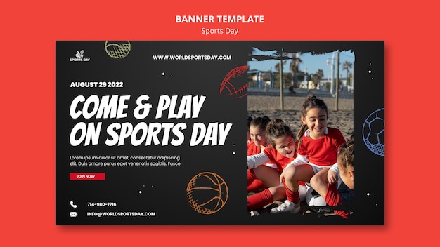 Sports day horizontal banner template with hand drawn balls