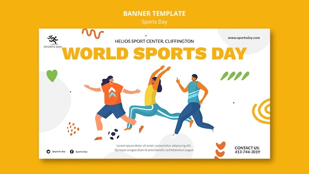 Free PSD sports horizontal banner template with people playing sports