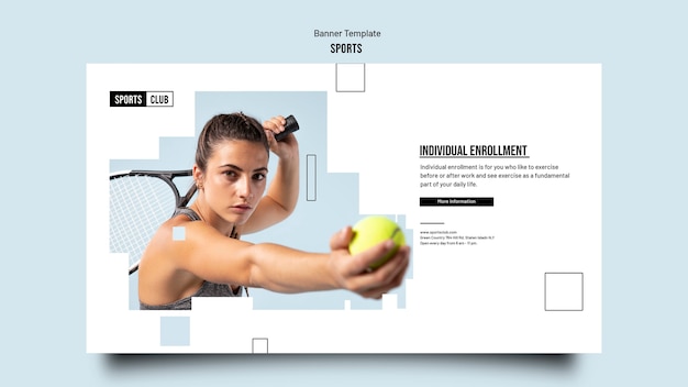 Free PSD sports training horizontal banner template with geometric cut-out shapes