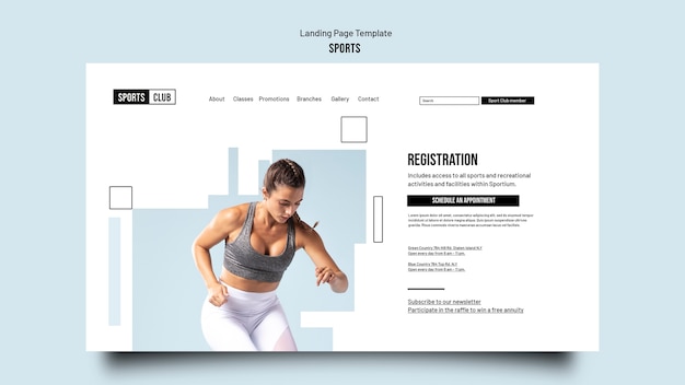 Free PSD sports training landing page template with geometric cut-out shapes