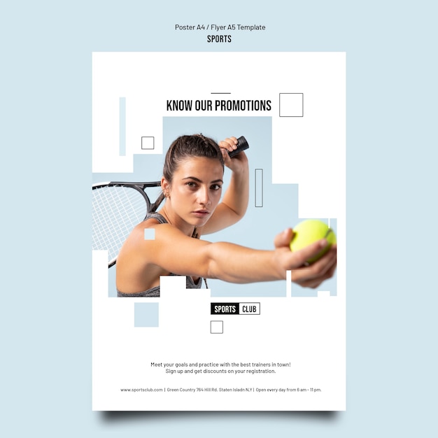 Free PSD sports training vertical poster template with geometric cut-out shapes