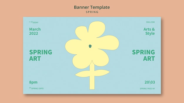 Free PSD spring horizontal banner template with flower