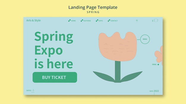 Free PSD spring landing page template with flower