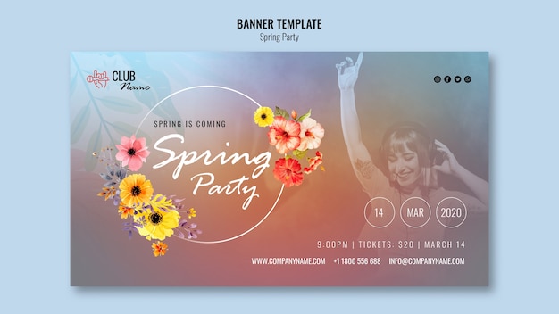 Free PSD spring party banner template with photo