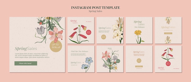 Spring sale instagram posts template