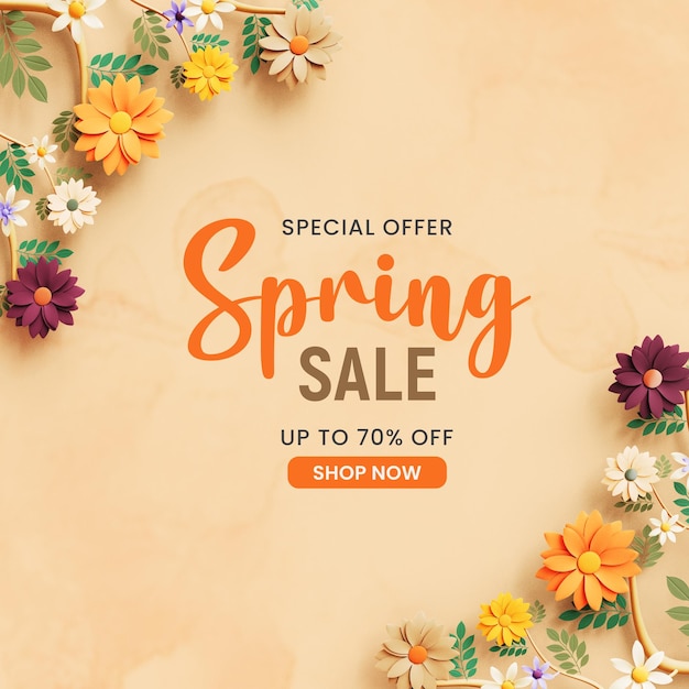 Free PSD spring sale special offer social media post design template