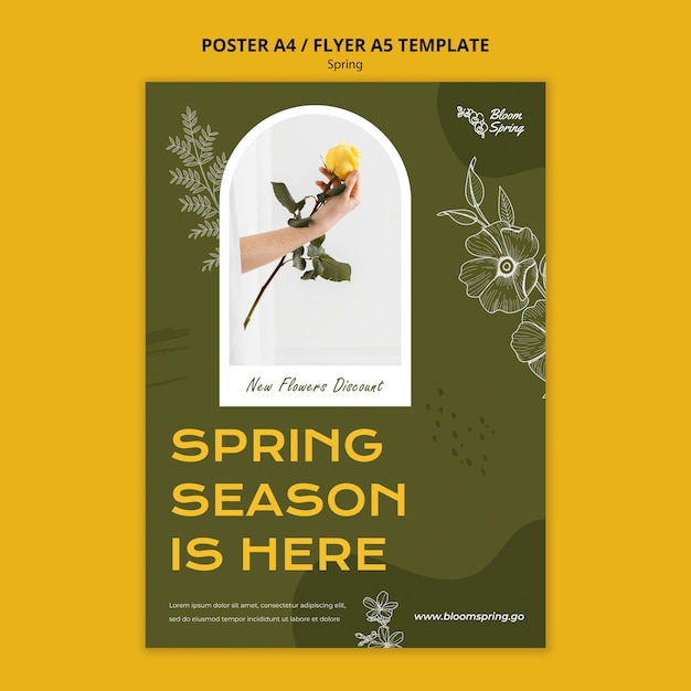 Free PSD spring vertical flyer template with rose and woman