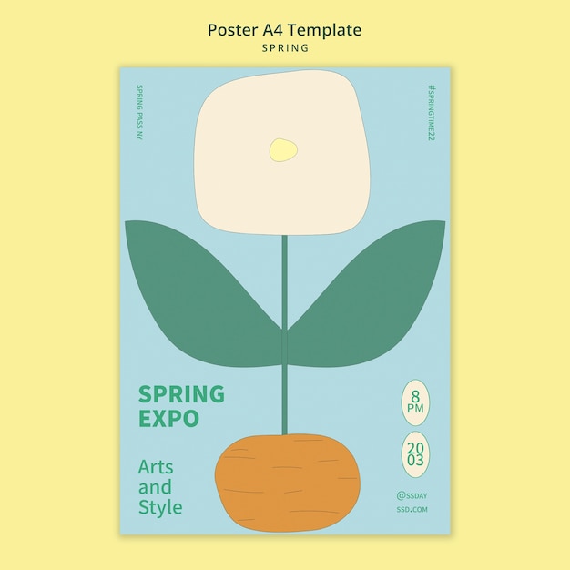 Free PSD spring vertical poster template with flower