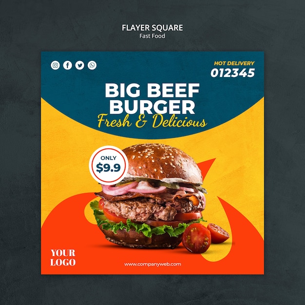 Square flyer fast food template