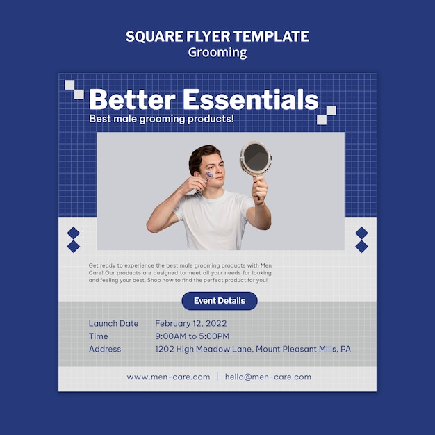 Free PSD square flyer template for male self-care and grooming