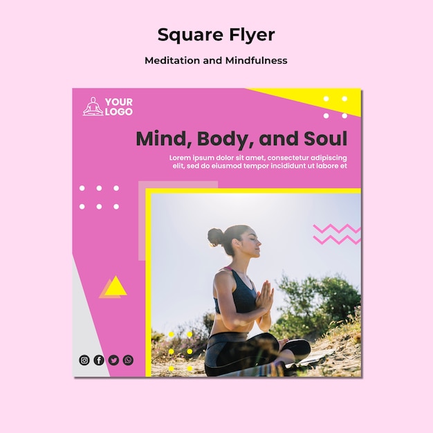 Free PSD square flyer template for meditation and mindfulness