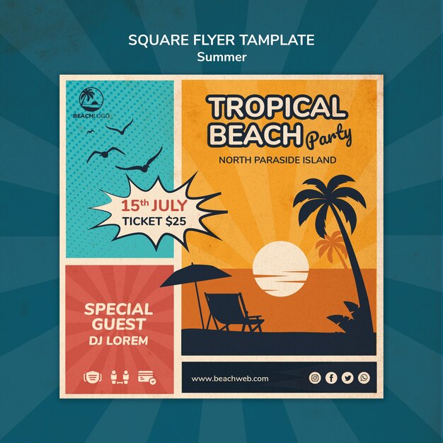 Square flyer template for tropical beach party