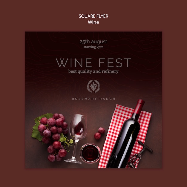 Free PSD square flyer template for wine tasting