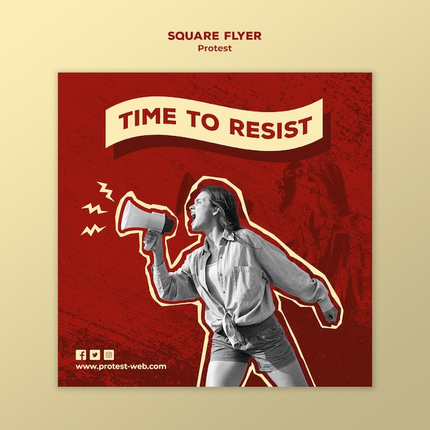 Free PSD square flyer template with protesting for human rights