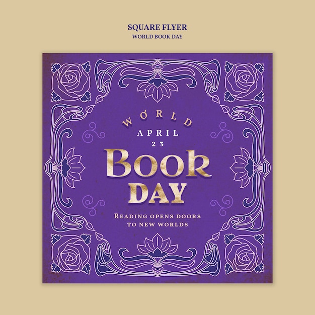 Free PSD square flyer template for world book day celebration