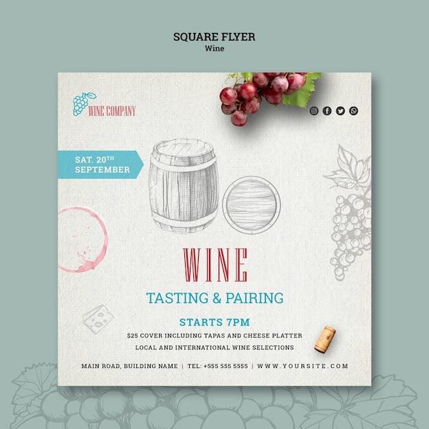 Free PSD square flyer for wine tasting