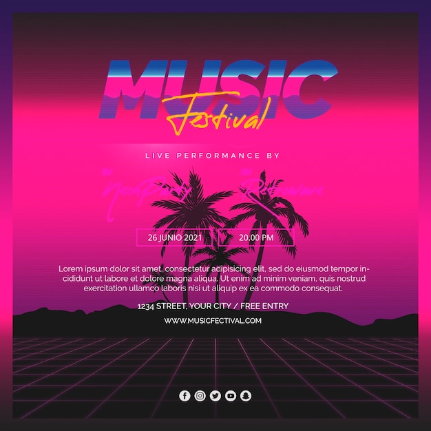 Free PSD square post template for 80s music festival